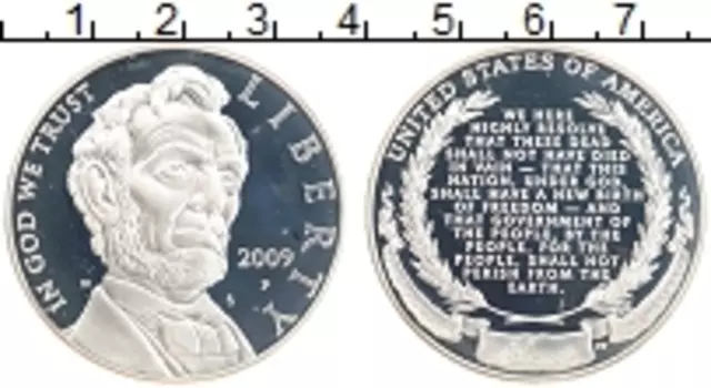Монета доллар Америки 2009 года Серебро 200 лет Линкольну