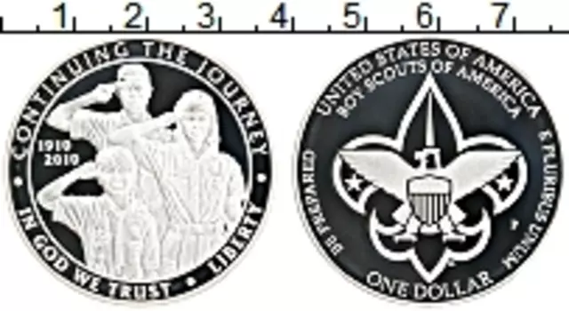 Монета доллар Америки 2010 года Серебро 100 лет бойскаутам Америки
