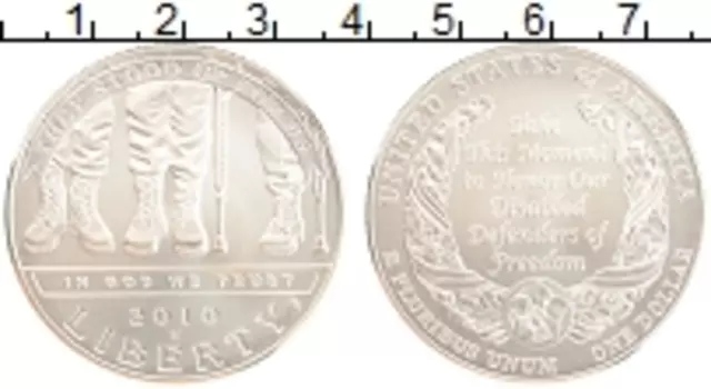 Монета доллар Америки 2010 года Серебро Инвалиды войны