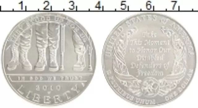 Монета доллар Америки 2010 года Серебро Инвалиды войны W