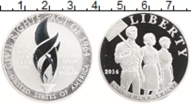 Монета доллар Америки 2014 года Серебро P