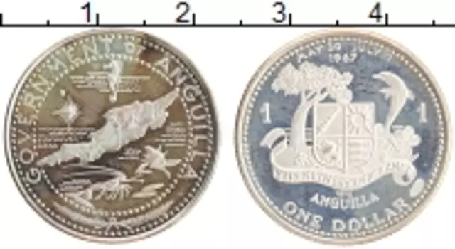Монета доллар Ангильи 1970 года Серебро Независимость