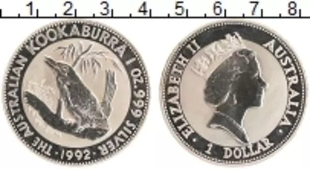 Монета доллар Австралии 1992 года Серебро Кукабурра