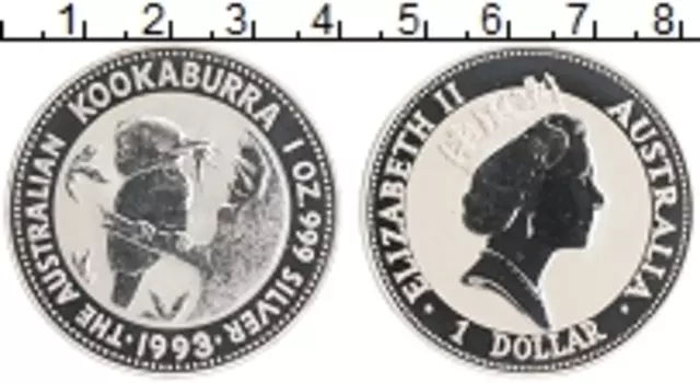 Монета доллар Австралии 1993 года Серебро Кукабара