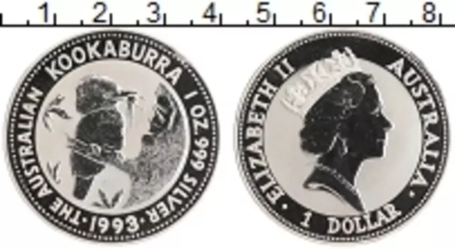 Монета доллар Австралии 1993 года Серебро Кукабурра