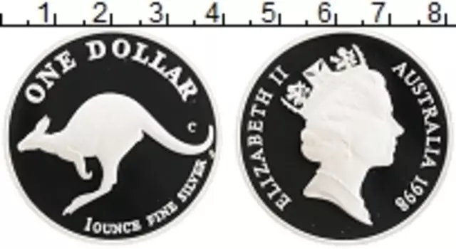 Монета доллар Австралии 1998 года Серебро Кенгуру