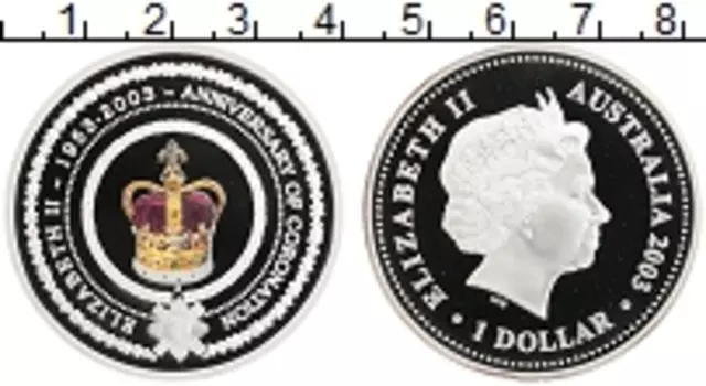 Монета доллар Австралии 2003 года Серебро 50 лет коронации королевы Елизаветы II