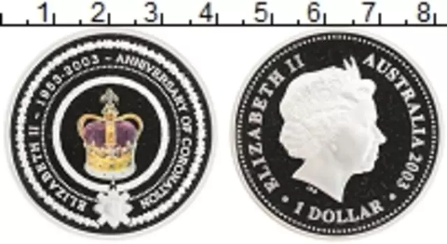 Монета доллар Австралии 2003 года Серебро 50 лет коронации королевы Елизаветы II