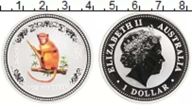 Монета доллар Австралии 2004 года Серебро Год обезьяны