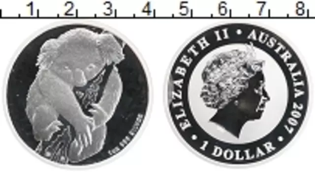 Монета доллар Австралии 2007 года Серебро Коала