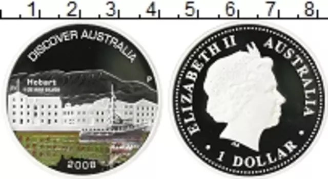 Монета доллар Австралии 2008 года Серебро Открытие Австралии, Хобарт