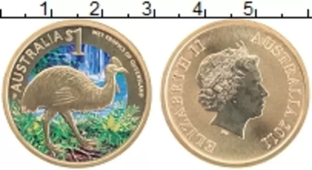 Монета доллар Австралии 2011 года Латунь Цветная