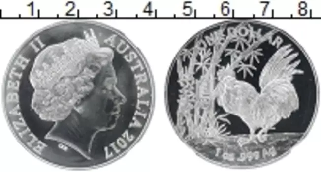 Монета доллар Австралии 2017 года Серебро Год петуха