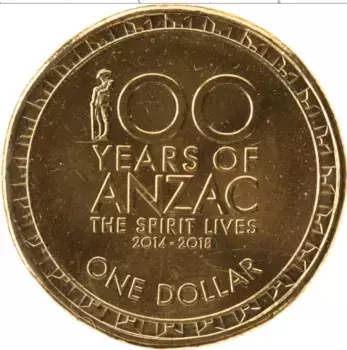 Монета доллар Австралии 2018 года Латунь 100 лет ANZAC