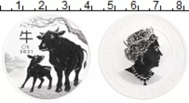 Монета доллар Австралии 2021 года Серебро Год быка