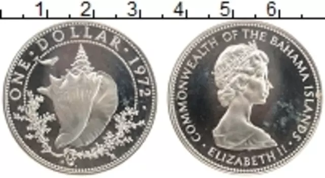 Монета доллар Багамских островов 1972 года Серебро Елизавета II