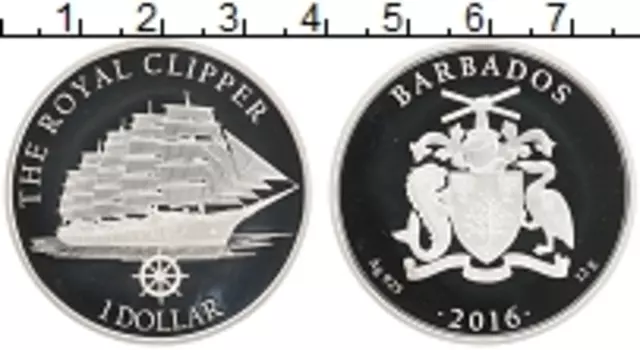Монета доллар Барбадоса 2016 года Серебро Парусник