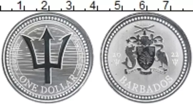 Монета доллар Барбадоса 2022 года Серебро Трезубец