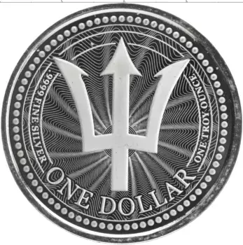 Монета доллар Барбадоса 2023 года Серебро Трезубец
