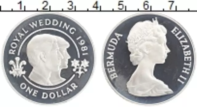 Монета доллар Бермудских островов 1981 года Серебро Свадьба Чарльза и Дианы
