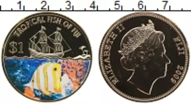 Монета доллар Фиджи 2009 года Медно-никель Тропические рыбы