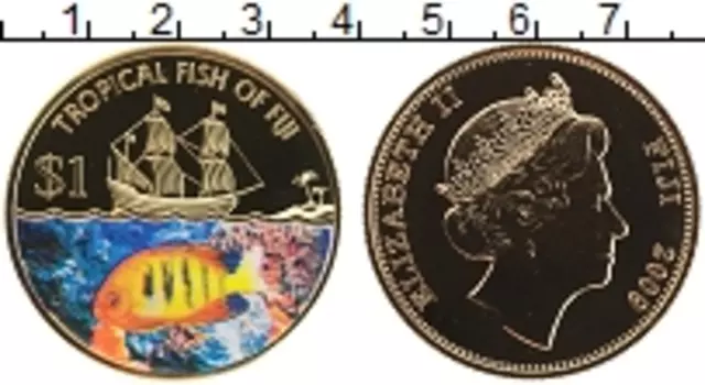 Монета доллар Фиджи 2009 года Позолота Цвтная