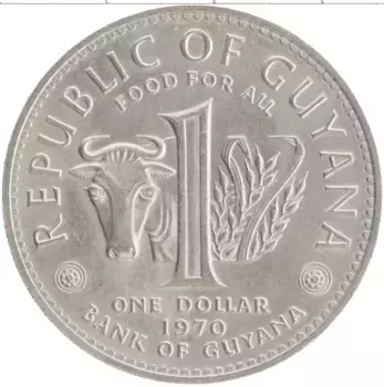 Монета доллар Гайаны 1970 года Медно-никель ФАО