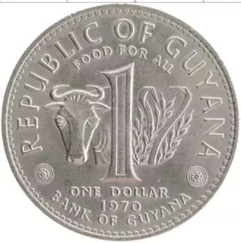 Монета доллар Гайаны 1970 года Медно-никель ФАО