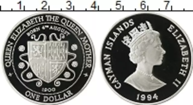 Монета доллар Каймановых островов 1994 года Серебро Елизавета II