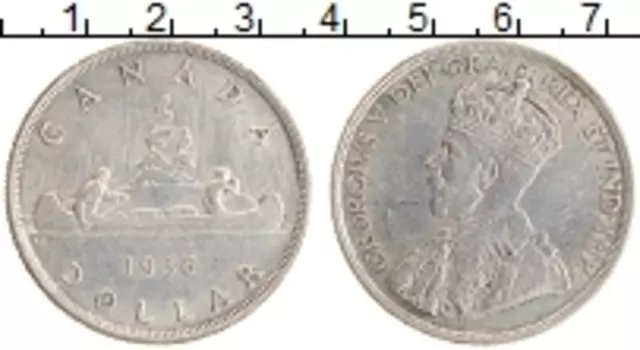 Монета доллар Канады 1936 года Серебро Георг V