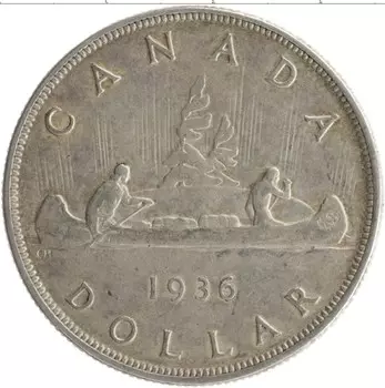 Монета доллар Канады 1936 года Серебро Георг V