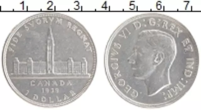 Монета доллар Канады 1939 года Серебро Георг VI