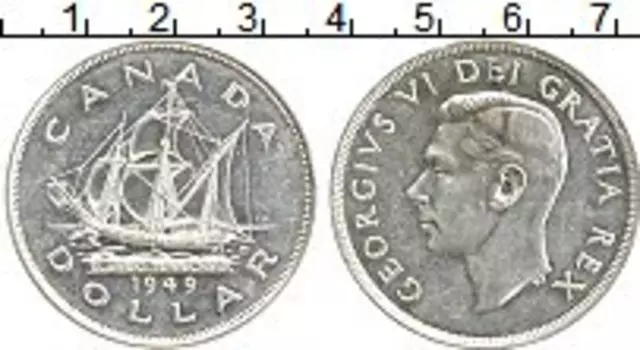 Монета доллар Канады 1949 года Серебро Георг VI