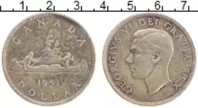 Монета доллар Канады 1951 года Серебро Георг VI