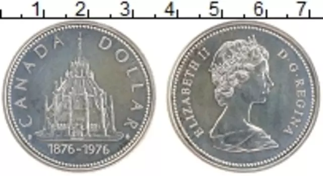 Монета доллар Канады 1976 года Серебро Библиотека Парламента