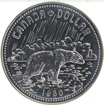 Монета доллар Канады 1980 года Серебро 100 лет Арктическим территориям