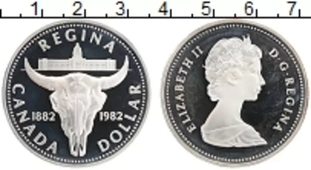 Монета доллар Канады 1982 года Серебро 100 лет городу Реджина