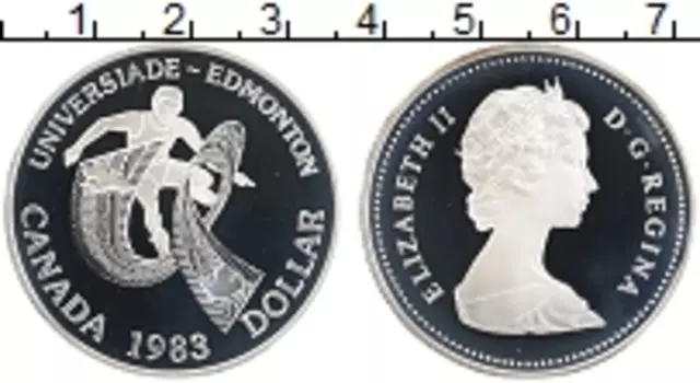 Монета доллар Канады 1983 года Серебро Университетские игры в Эдмонтоне