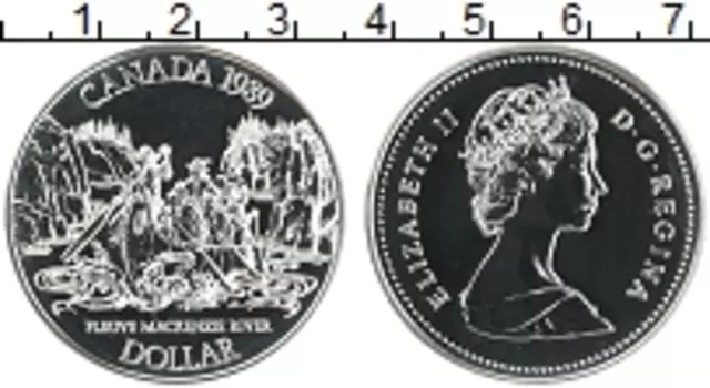 Монета доллар Канады 1989 года Серебро Река Маккензи