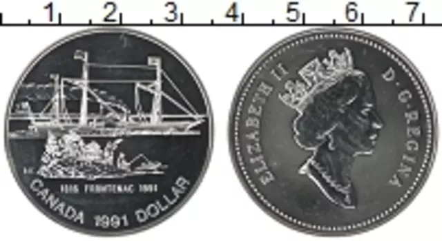 Монета доллар Канады 1991 года Серебро `175 лет пароходу ``Фронтенак``