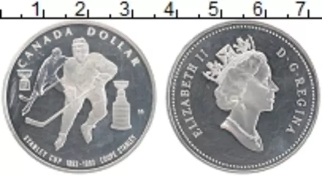 Монета доллар Канады 1993 года Серебро 100 лет кубку Стенли