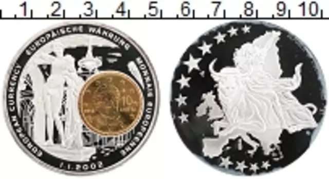 Монета доллар Либерии 2002 года Посеребрение Переход на евро