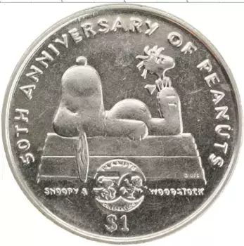 Монета доллар Ниуэ 2000 года Медно-никель 50 лет комиксу Peanuts