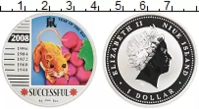 Монета доллар Ниуэ 2008 года Серебро Елизавета II