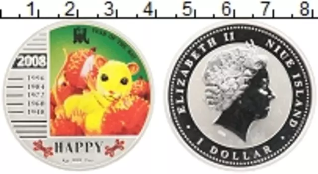Монета доллар Ниуэ 2008 года Серебро Год Крысы