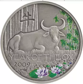 Монета доллар Ниуэ 2008 года Серебро Китайский гороскоп - год быка