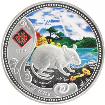 Монета доллар Ниуэ 2008 года Серебро Китайский гороскоп - Год Крысы