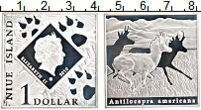 Монета доллар Ниуэ 2010 года Серебро Американская антилопа
