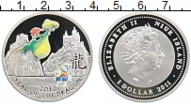 Монета доллар Ниуэ 2011 года Серебро Год Дракона