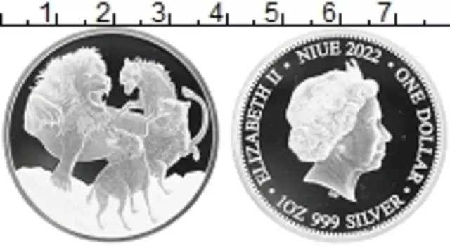Монета доллар Ниуэ 2022 года Серебро Елизавета II